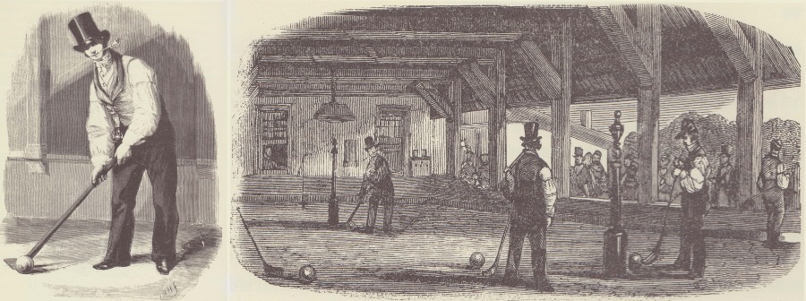 Pijp rokende kolfspelers op een kolfbaan ca. 1840 door Henry Brown